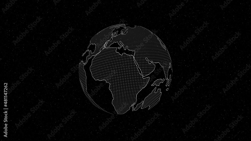 Poster digital earth rotating. earth globe rotating with plexus motion background. futuristic communication