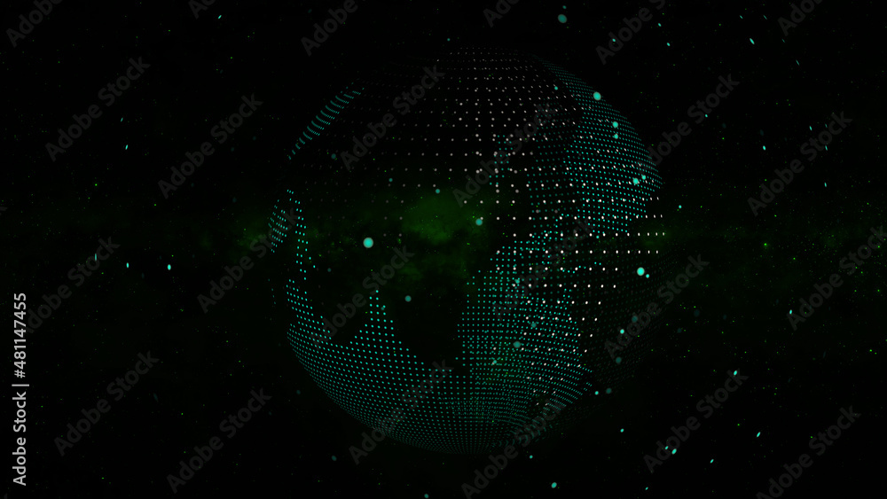 Aufkleber digital earth rotating. earth globe rotating with plexus motion background. futuristic communication