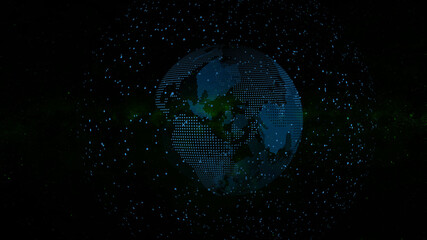 Digital earth rotating. Earth globe rotating with plexus motion background. Futuristic communication concept, Seamless loop 4k animation.