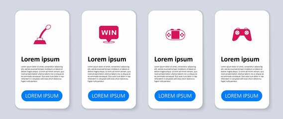 Set Game controller or joystick, Portable video game console, Medal and Microphone. Business infographic template. Vector