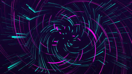 abstract colorful dark background with abstract lines of neon colors dark violet and light violet.	
