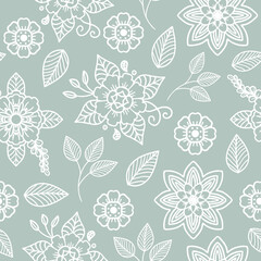 seamless pattern with floral line drawing. Simple minimalist wallpaper pattern with nature elements. Seamless pattern with botanical elements.
