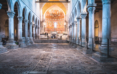 Interior of the cathedral of Aquileia, an important city of the Roman Empire and then the main center for the spread of Christianity in northern and eastern Europe, trieste, italy - 481148217