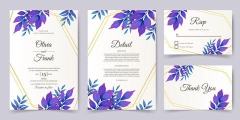 wedding invitation or greeting  card with beautiful purple leaves design. 
