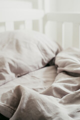 Fototapeta na wymiar linen bed on white bed