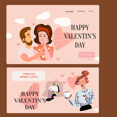 cute posters, valentines day greetings, heart shape frame, vector illustration of a couple in love. Flyers, invitation, poster, brochure, banner. persons with romantic feelings