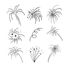 Fototapeta na wymiar Vector thin line icon, fireworks. Metaphor of happiness, excitement and joy. Logo template illustration. Black on white isolated symbol. Simple mono linear modern design.