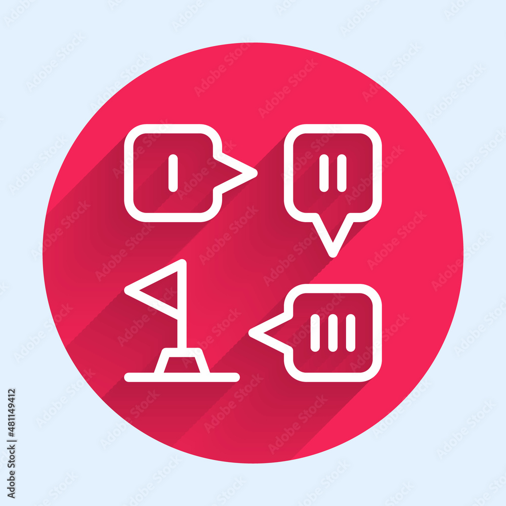 Poster white line planning strategy concept icon isolated with long shadow. formation and tactic. red circl