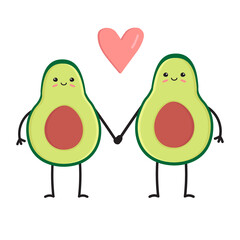 Vector flat couple of avocado with heart isolated on white background