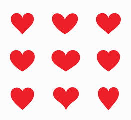 Red hearts icons collection.