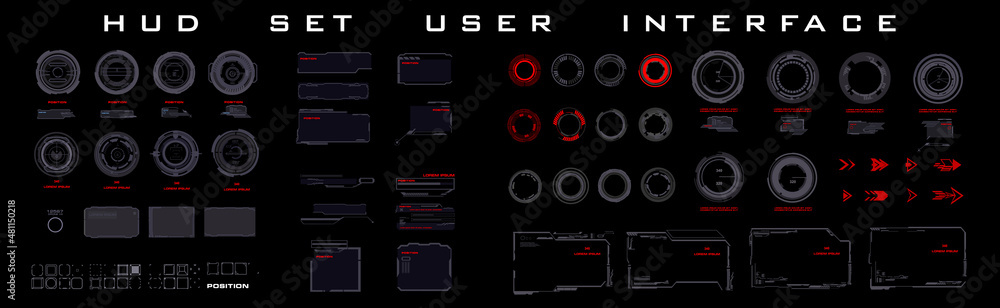 Poster futuristic set elements hud. set of circle frames and dialog boxes for gaming digital pad. targets f