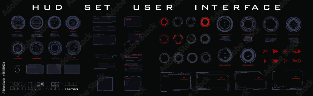 Poster futuristic set elements hud. set of circle frames and dialog boxes for gaming digital pad. targets f