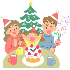 クリスマスパーティーを楽しむ家族
