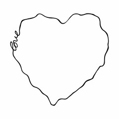 Doodle heart with the inscription "love". Design for valentine's day. Vector illustration.