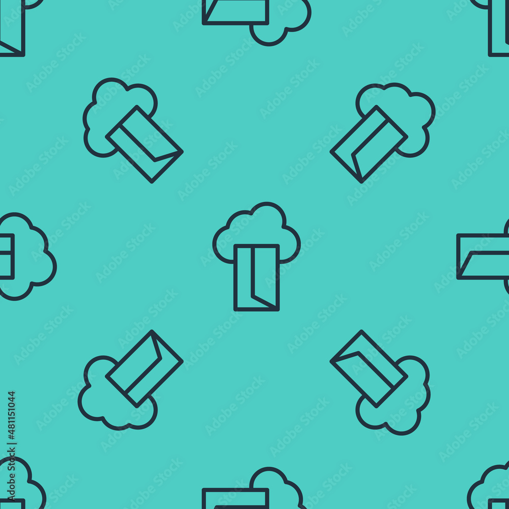 Poster black line cloud database icon isolated seamless pattern on green background. cloud computing concep