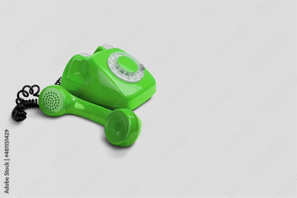 Poster Bright colored retro or vintage classic iconic device home telephone handset for calls