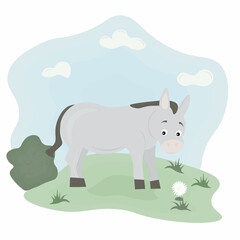 donkey illustration in the meadow