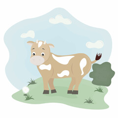 cow illustration in the meadow