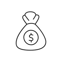 Money Bag Icon  in black line style icon, style isolated on white background