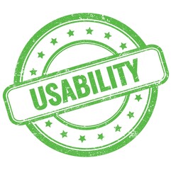 USABILITY text on green grungy round rubber stamp.