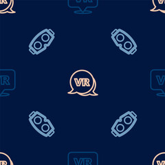 Set line Virtual reality, glasses and on seamless pattern. Vector