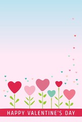 Cute pink Valentine's Day card with hearts, pastel blue template for weddings and valentines.