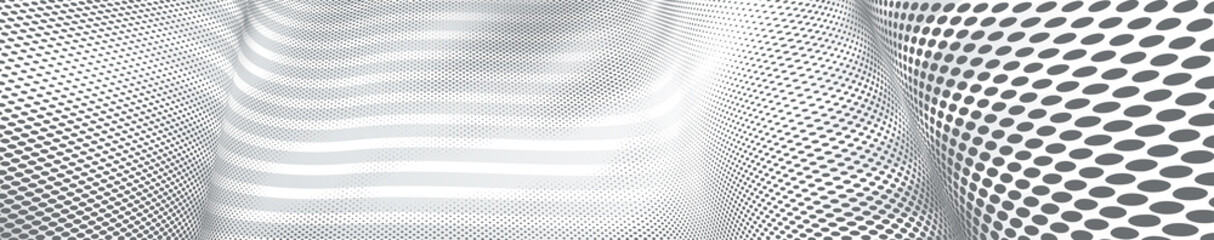 3D abstract monochrome background with dots texture and lines vector design, technology theme, dimensional dotted flow in perspective, big data, nanotechnology.