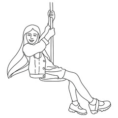 girl on a swing line vector art swing summer bungee jacket shoes joyful playground minimalism