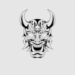 Demon Devil Mascot Head Satanic tattoos Illustration black white sketch