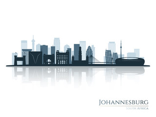 Naklejka premium Johannesburg skyline silhouette with reflection. Landscape Johannesburg, South Africa. Vector illustration.