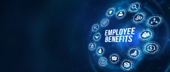 Internet, business, Technology and network concept. Shows the inscription: EMPLOYEE BENEFITS. 3d illustration.