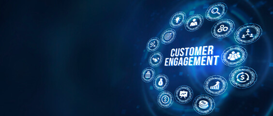 Fototapeta premium Internet, business, Technology and network concept. Shows the inscription: CUSTOMER ENGAGEMENT. 3d illustration.