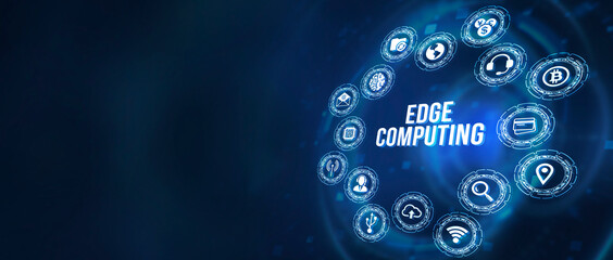 Fototapeta premium Internet, business, Technology and network concept. Edge computing modern IT technology on virtual screen. 3d illustration.