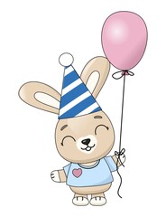 cute little rabbits with a balloon.Print for postcards, holiday posters.