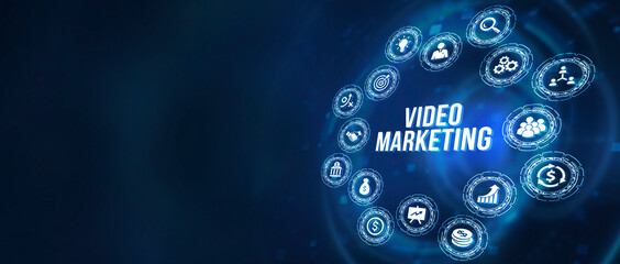 Fototapeta premium Internet, business, Technology and network concept. Video marketing and advertising concept on screen. 3d illustration.