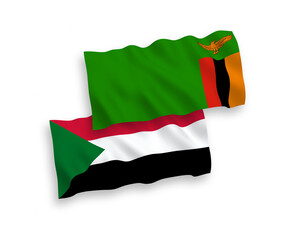 Flags of Republic of Zambia and Sudan on a white background