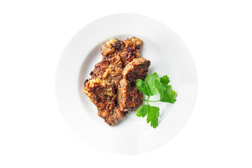 fried liver offal pork, beef healthy meal food snack on the table copy space food background rustic top view keto or paleo diet