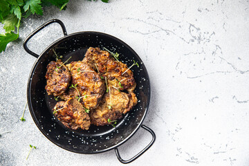 fried liver offal pork, beef healthy meal food snack on the table copy space food background rustic top view keto or paleo diet