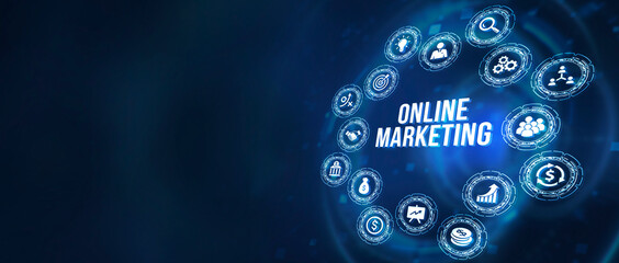 Fototapeta premium Internet, business, Technology and network concept. Digital Marketing Technology Solution for Online. 3d illustration.