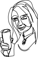 One line-art portrait of a person with a cup of coffee