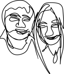 One line-art portrait of two
