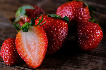 Red ripe Fresh Strawberry background, Close up.