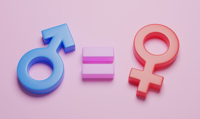 Social equality. Equal rights of men and women. 3d render