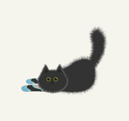 Black vector fluffy cat in colored socks