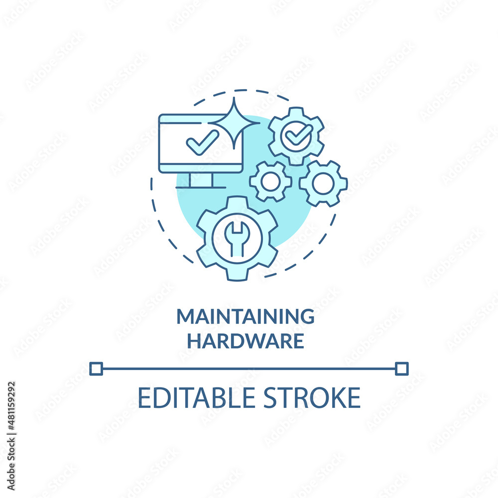 Poster maintaining hardware turquoise concept icon. availability of sensitive data abstract idea thin line 