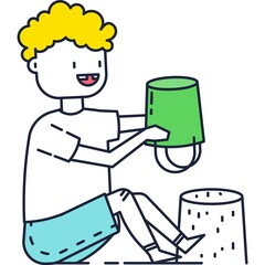 Boy playing bucket making sands vector icon