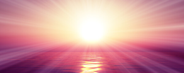 Naklejka na ściany i meble sunset sea sun ray clear sky. 3d rendering