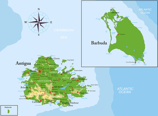 Antigua and Barbuda highly detailed physical map - 481160485