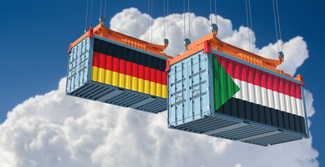Freight containers with Germany and Sudan national flags. 3D Rendering 