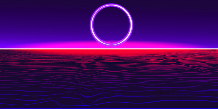 Modern retro futuristic background . Synthwave poster .Vector design composition with various geometric shapes . Abstract contemporary art . Digital cyber landscape . New modernism 